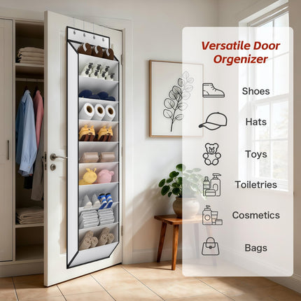 10 Tiers White Over Door Shoe Organizer Storage, Hanging Shoe Holder for Door with Large Deep Pockets, Fit 20-30 Pairs Shoe Rack for Sneakers, Boots. (White).