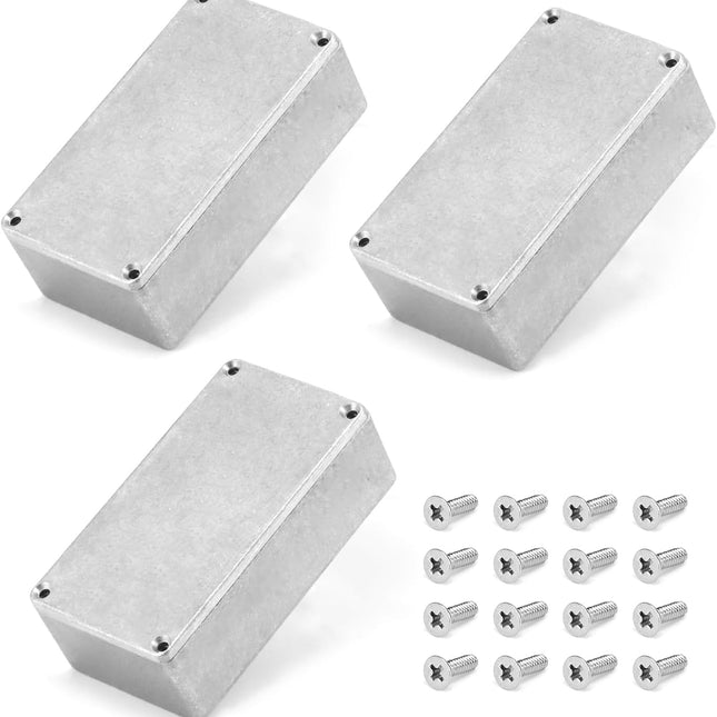 125B/1590N1 Aluminium Stomp Box Enclosures, 122 x 66 x 39.5 mm, Unfinished DIY Guitar Pedal Cases with Screws and Rubber Mats, 3 Pcs