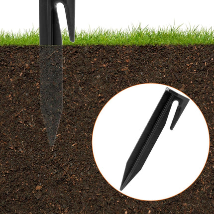 Plastic Boundary Wire Stakes, 200 Pcs, 3.35in, Black, Bayonet Tip, Garden Edging, Lawn Nails, Wire Pegs, Landscape Anchoring Spikes, Pet Fence, Mower Compatible.