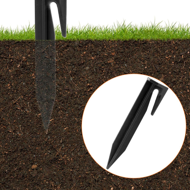 Plastic Boundary Wire Stakes, 200 Pcs, 3.35in, Black, Bayonet Tip, Garden Edging, Lawn Nails, Wire Pegs, Landscape Anchoring Spikes, Pet Fence, Mower Compatible.