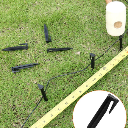 Plastic Boundary Wire Stakes, 200 Pcs, 3.35in, Black, Bayonet Tip, Garden Edging, Lawn Nails, Wire Pegs, Landscape Anchoring Spikes, Pet Fence, Mower Compatible.