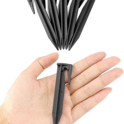 Plastic Boundary Wire Stakes, 200 Pcs, 3.35in, Black, Bayonet Tip, Garden Edging, Lawn Nails, Wire Pegs, Landscape Anchoring Spikes, Pet Fence, Mower Compatible.