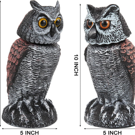 2 Pack Fake Owl Decoys to Scare Birds Away, Rotating Head Bird Deterrents, Nature Enemy Scarecrow Plastic Statues, Pest Repellent for Gardens and Patios.