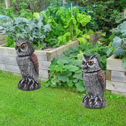 2 Pack Fake Owl Decoys to Scare Birds Away, Rotating Head Bird Deterrents, Nature Enemy Scarecrow Plastic Statues, Pest Repellent for Gardens and Patios.