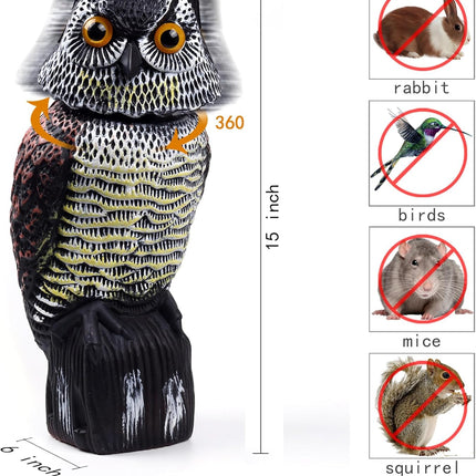 Fake Owl Decoys to Scare Birds Away, Rotating Head Sculptures, Nature Enemy Scarecrow Plastic Statues, Pest Repellent, Bird Control and Pigeon Deterrent Outdoor Yard, Garden Protectors.
