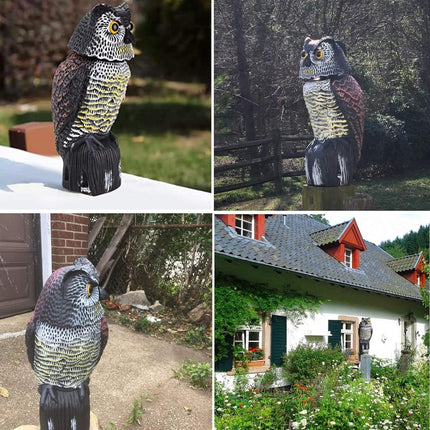 Owl Decoys to Scare Birds Away with Rotating Head,Natural Enemy Bird Deterrent Realistic Eyes & Waterproof Shape Fake Owl Scarecrow Bird Control.