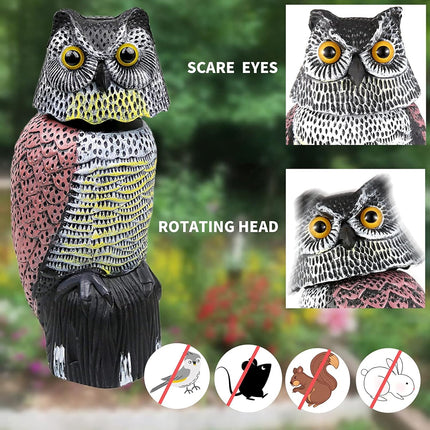 Owl Decoys to Scare Birds Away with Rotating Head,Natural Enemy Bird Deterrent Realistic Eyes & Waterproof Shape Fake Owl Scarecrow Bird Control.