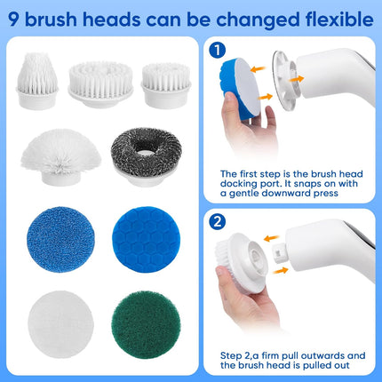 9-in-1 Electric Spin Scrubber Replaceable Brush Heads Set, Universal Electric Scrub Brush Heads for All Brands, Spin Brush Heads for Shower Scrubber, Electric Cleaning Brush for Bathroom Floor Tile.