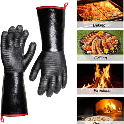 932°F Extreme Heat Resistant Gloves for Grill BBQ, Waterproof Long Sleeve Pit Grill Gloves for Fryer, Baking, Oven,Smoker,Fireproof, Oil Resistant Neoprene Coating（14-Inch ）.