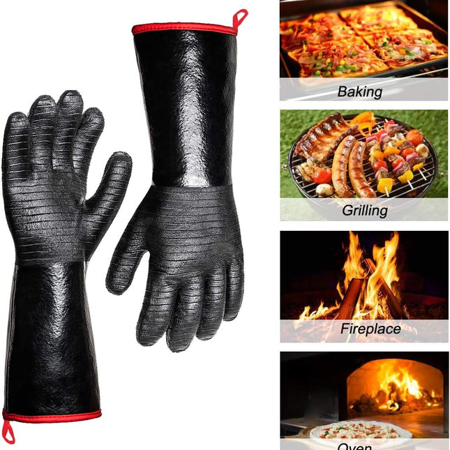 932°F Extreme Heat Resistant Gloves for Grill BBQ, Waterproof Long Sleeve Pit Grill Gloves for Fryer, Baking, Oven,Smoker,Fireproof, Oil Resistant Neoprene Coating（14-Inch ）.