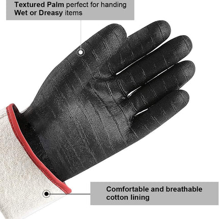 932°F Extreme Heat Resistant Gloves for Grill BBQ, Waterproof Long Sleeve Pit Grill Gloves for Fryer, Baking, Oven,Smoker,Fireproof, Oil Resistant Neoprene Coating（14-Inch ）.