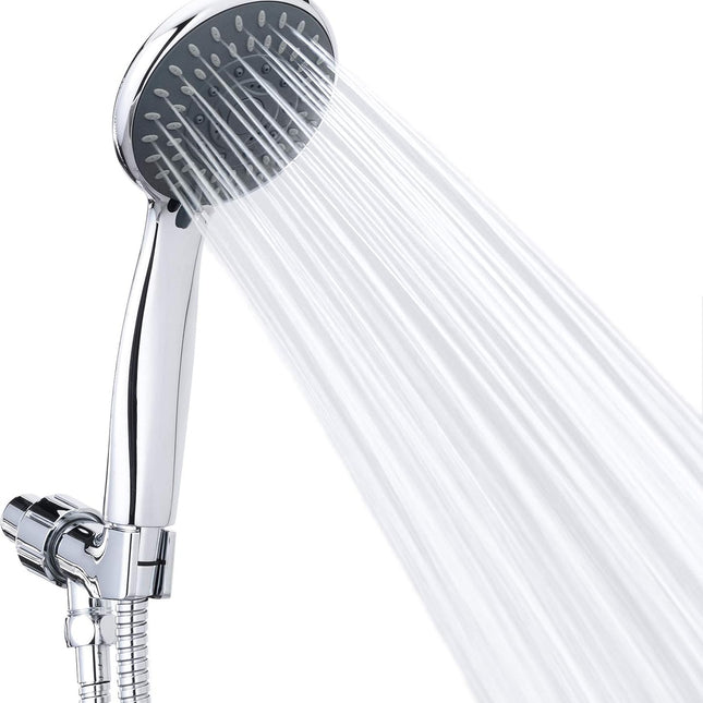 High Pressure Handheld Shower Head  5-Settings Powerful Water Spray Shower Head against Low Pressure Water Flow with Stainless Hose and Adjustable Mount.