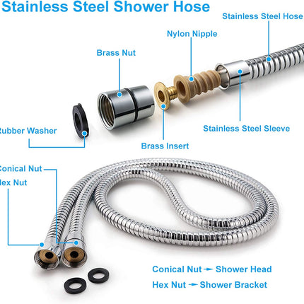 High Pressure Handheld Shower Head  5-Settings Powerful Water Spray Shower Head against Low Pressure Water Flow with Stainless Hose and Adjustable Mount.