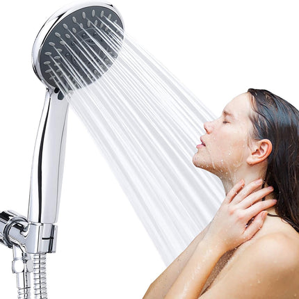 High Pressure Handheld Shower Head  5-Settings Powerful Water Spray Shower Head against Low Pressure Water Flow with Stainless Hose and Adjustable Mount.