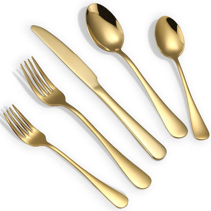 Gold Silverware Set, 20 Piece Golden Cutlery Set Service for 4, Stainless Steel Flatware Set Include Spoons Forks Knives Tableware Utensil Set for Kitchen Home Restaurant, Shiny Gold Polished.