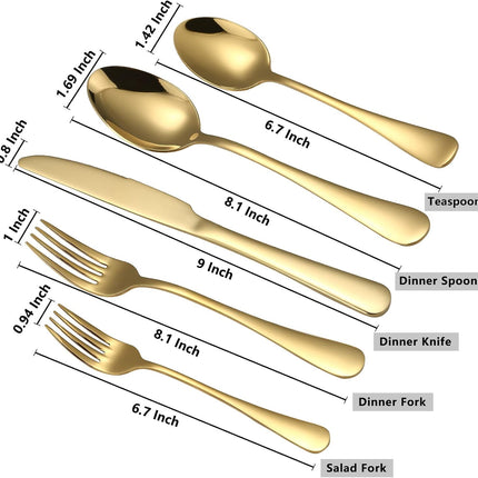 Gold Silverware Set, 20 Piece Golden Cutlery Set Service for 4, Stainless Steel Flatware Set Include Spoons Forks Knives Tableware Utensil Set for Kitchen Home Restaurant, Shiny Gold Polished.