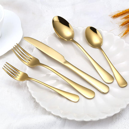 Gold Silverware Set, 20 Piece Golden Cutlery Set Service for 4, Stainless Steel Flatware Set Include Spoons Forks Knives Tableware Utensil Set for Kitchen Home Restaurant, Shiny Gold Polished.