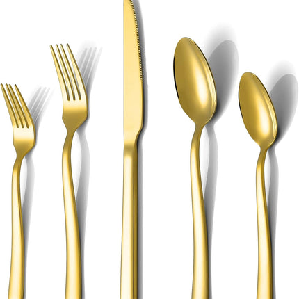Gold Silverware Set,  40 Piece Stainless Steel Flatware Cutlery Set Service for 8 Luxury Square Tableware Thick Knife Fork Spoon for Home Kitchen Restaurant Wedding, Mirror Polished.