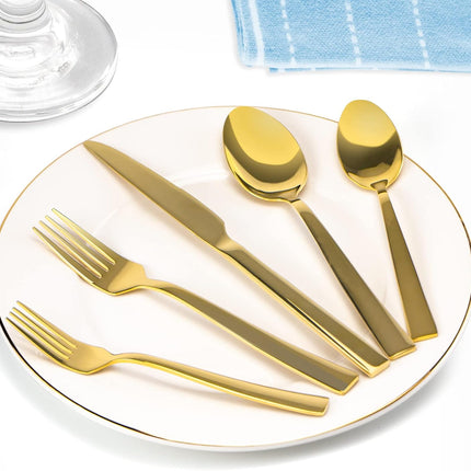 Gold Silverware Set,  40 Piece Stainless Steel Flatware Cutlery Set Service for 8 Luxury Square Tableware Thick Knife Fork Spoon for Home Kitchen Restaurant Wedding, Mirror Polished.