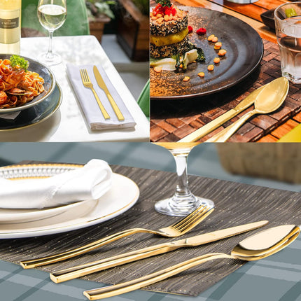 Gold Silverware Set,  40 Piece Stainless Steel Flatware Cutlery Set Service for 8 Luxury Square Tableware Thick Knife Fork Spoon for Home Kitchen Restaurant Wedding, Mirror Polished.