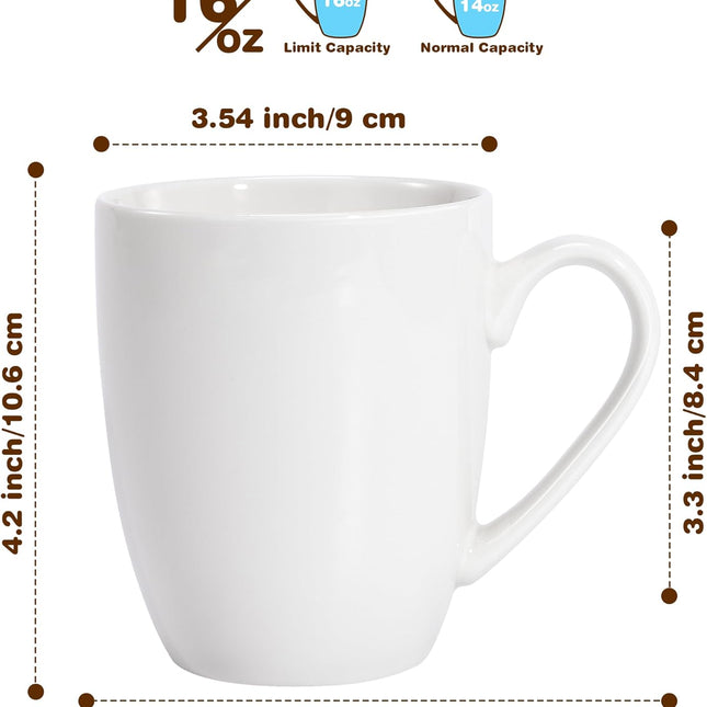 16 oz Large Coffee Mugs Set of 4 Ceramic Coffee Mug White Coffee Cups Tea Cups Idea Gift for Women Men House Warming Gifts New Home Office, 4 Pack (White).