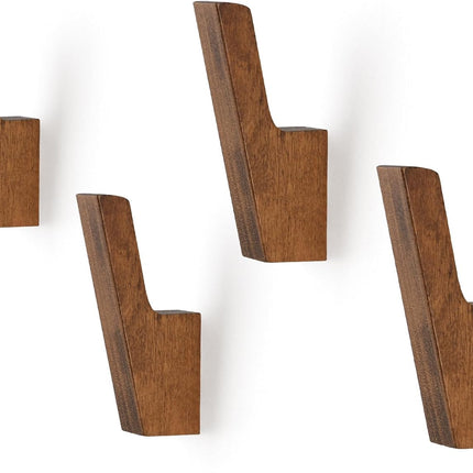 Walnut Wall Hooks, Wall Mount Wooden Coat Hooks for Entryway Cubicle, Brown, 4 Pcs.