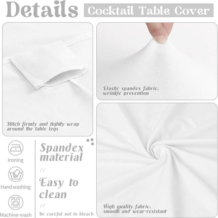 8 Pack Cocktail Table Covers 32x43 Inch Fitted Stretch Spandex Square Corners White Table Cover High Top Cocktail Round Tablecloth for Party, Wedding, Birthday, Banquet(White).