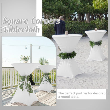 8 Pack Cocktail Table Covers 32x43 Inch Fitted Stretch Spandex Square Corners White Table Cover High Top Cocktail Round Tablecloth for Party, Wedding, Birthday, Banquet(White).
