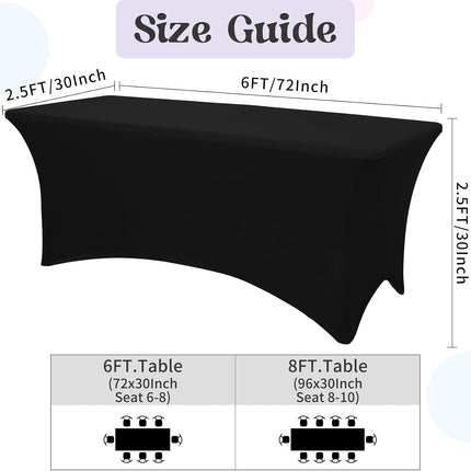 3 Pack Table Cloth 6ft Black Tablecloths for Rectangle Folding Table Spandex Fitted Stretch Cover Wrinkle Resistant Washable Protector for Party, Wedding, Banquet, Festival.