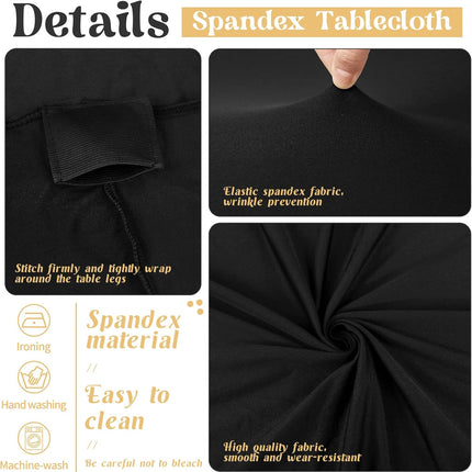 3 Pack Table Cloth 6ft Black Tablecloths for Rectangle Folding Table Spandex Fitted Stretch Cover Wrinkle Resistant Washable Protector for Party, Wedding, Banquet, Festival.