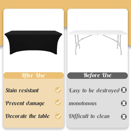 3 Pack Table Cloth 6ft Black Tablecloths for Rectangle Folding Table Spandex Fitted Stretch Cover Wrinkle Resistant Washable Protector for Party, Wedding, Banquet, Festival.