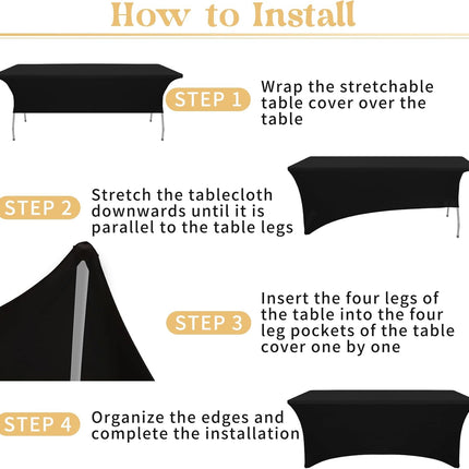 3 Pack Table Cloth 6ft Black Tablecloths for Rectangle Folding Table Spandex Fitted Stretch Cover Wrinkle Resistant Washable Protector for Party, Wedding, Banquet, Festival.