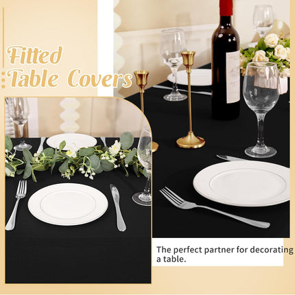3 Pack Table Cloth 6ft Black Tablecloths for Rectangle Folding Table Spandex Fitted Stretch Cover Wrinkle Resistant Washable Protector for Party, Wedding, Banquet, Festival.