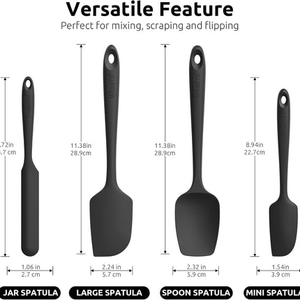 Silicone Spatula Set with 600 Degrees Fahrenheit Heat Resistant (Black).