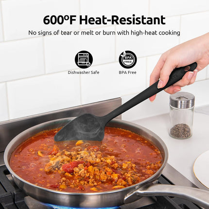 Silicone Spatula Set with 600 Degrees Fahrenheit Heat Resistant (Black).