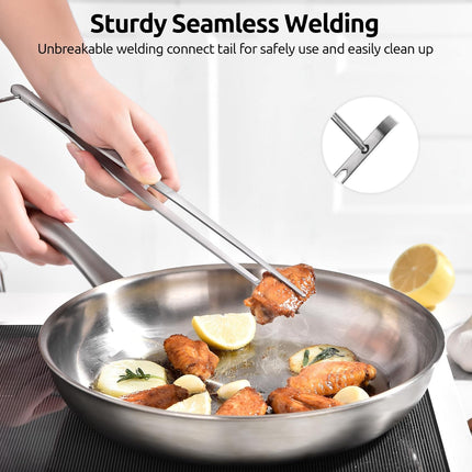 12" Kitchen Cooking Tweezer Set: 18/8 Stainless Steel Food-Grade Metal Food Tong, Flexible Pinching, Seamless-Welding, Sturdy and Non-Slip for Serving, Grilling, Frying (Round & Pointed Tip).