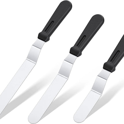 Icing Spatula,  Offset Spatula Set with 6", 8", 10" Blade,Stainless Steel Angled Cake Decorating Frosting Spatula Set of 3 (Black).