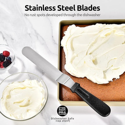 Icing Spatula,  Offset Spatula Set with 6", 8", 10" Blade,Stainless Steel Angled Cake Decorating Frosting Spatula Set of 3 (Black).