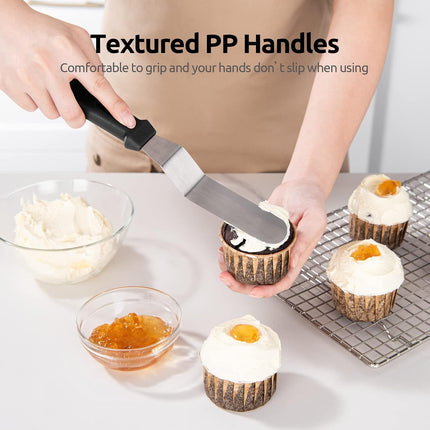 Icing Spatula,  Offset Spatula Set with 6", 8", 10" Blade,Stainless Steel Angled Cake Decorating Frosting Spatula Set of 3 (Black).