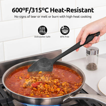600ºF Heat Resistant Silicone Spatulas: Flexible Food-Grade Silicon Baking Scraper, Kitchen Cooking Mixing Utensils with Upgraded Sturdy Handle Tip for Nonstick Cookware (4-Pc., Black).