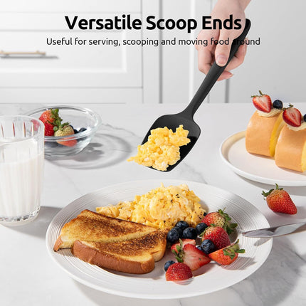 600ºF Heat Resistant Silicone Spatulas: Flexible Food-Grade Silicon Baking Scraper, Kitchen Cooking Mixing Utensils with Upgraded Sturdy Handle Tip for Nonstick Cookware (4-Pc., Black).