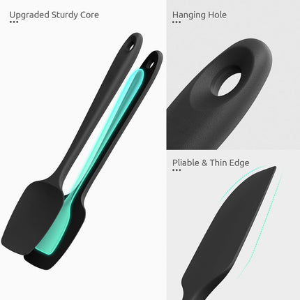 600ºF Heat Resistant Silicone Spatulas: Flexible Food-Grade Silicon Baking Scraper, Kitchen Cooking Mixing Utensils with Upgraded Sturdy Handle Tip for Nonstick Cookware (4-Pc., Black).
