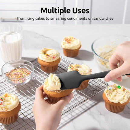 600ºF Heat Resistant Silicone Spatulas: Flexible Food-Grade Silicon Baking Scraper, Kitchen Cooking Mixing Utensils with Upgraded Sturdy Handle Tip for Nonstick Cookware (4-Pc., Black).