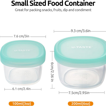 3oz 6oz Small Storage Containers: Food Grade Liquid-Silicone Freezer Box with Airtight Lid, Microwave Safe with Clear Measurements, Reusable for Meal Prepping Portion (Set of 4, Aqua Sky).