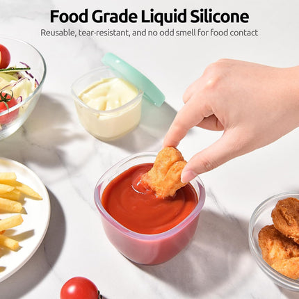 3oz 6oz Small Storage Containers: Food Grade Liquid-Silicone Freezer Box with Airtight Lid, Microwave Safe with Clear Measurements, Reusable for Meal Prepping Portion (Set of 4, Aqua Sky).