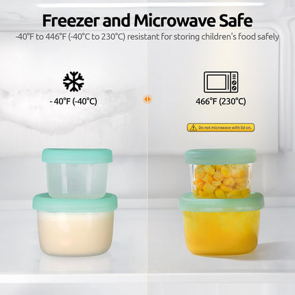 3oz 6oz Small Storage Containers: Food Grade Liquid-Silicone Freezer Box with Airtight Lid, Microwave Safe with Clear Measurements, Reusable for Meal Prepping Portion (Set of 4, Aqua Sky).