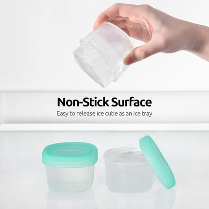 3oz 6oz Small Storage Containers: Food Grade Liquid-Silicone Freezer Box with Airtight Lid, Microwave Safe with Clear Measurements, Reusable for Meal Prepping Portion (Set of 4, Aqua Sky).