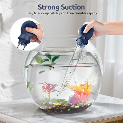 Aquarium Pipette Cleaner: 1.5oz Coral Feeder for Fish Tank Cleaning, Manual Feeding Tube, Food Grade Siphon Dropper, Waste Remover with Strong Suction & Stand & Brush (11.98in, Midnight Blue).