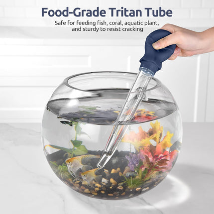 Aquarium Pipette Cleaner: 1.5oz Coral Feeder for Fish Tank Cleaning, Manual Feeding Tube, Food Grade Siphon Dropper, Waste Remover with Strong Suction & Stand & Brush (11.98in, Midnight Blue).