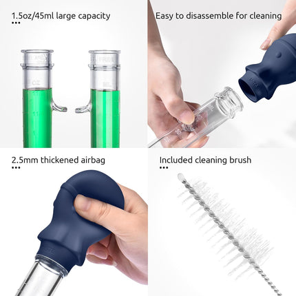Aquarium Pipette Cleaner: 1.5oz Coral Feeder for Fish Tank Cleaning, Manual Feeding Tube, Food Grade Siphon Dropper, Waste Remover with Strong Suction & Stand & Brush (11.98in, Midnight Blue).